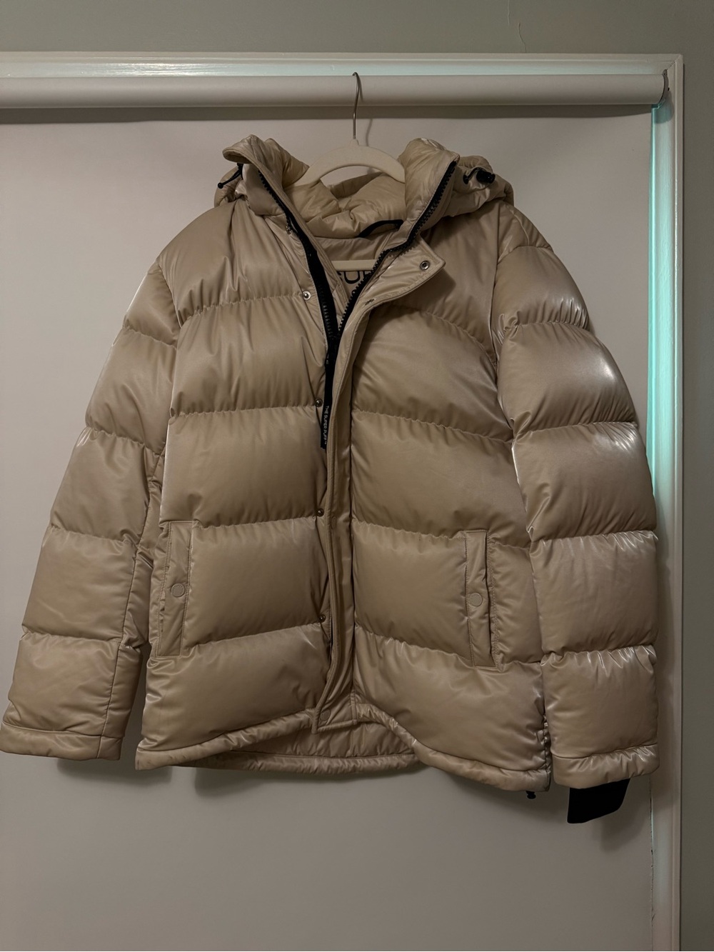 Men's Beige Puffer Jacket with Hood